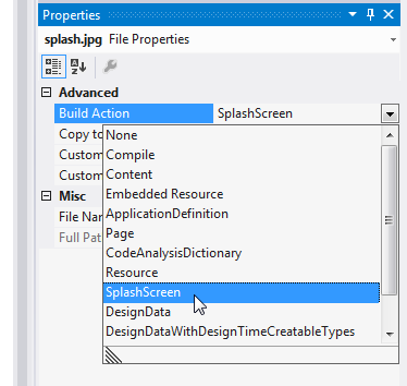 Definir Build Action como SplashScreen