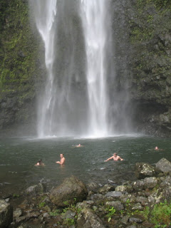 Swimming at Hanakapiai Falls, Kauai (Hawaii)