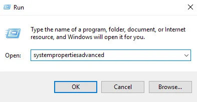 run systempropertiesadvanced