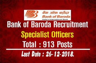 Bank of Baroda Recruitment: Specialist Officers [913 Posts]