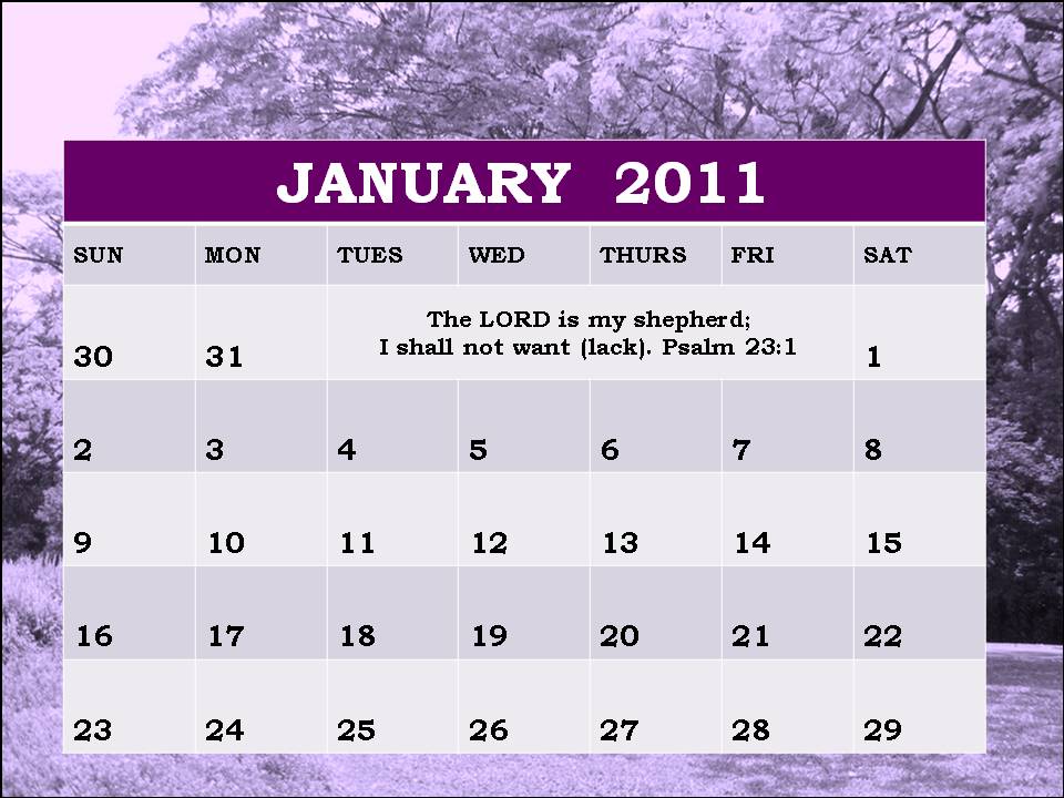 To download and print this Free Christian Monthly Planner 2011 January 