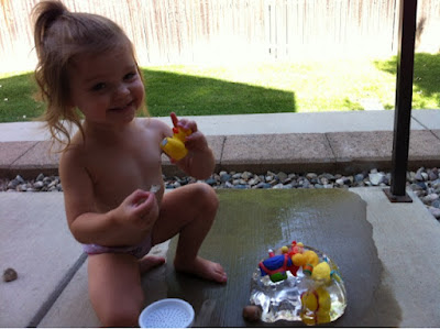 Toddler Summer Fun: freeze a bowl of bath toys, and then use water guns or buckets to "save the ducks!" www.thebrighterwriter.blogspot.com