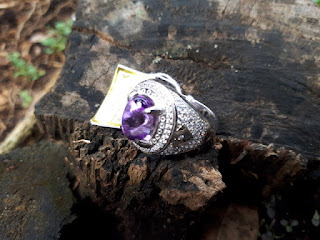 Cincin Batu Permata Kecubung Amethyst Tanjung Bintang KCB009 Ikatan Perak Mewah