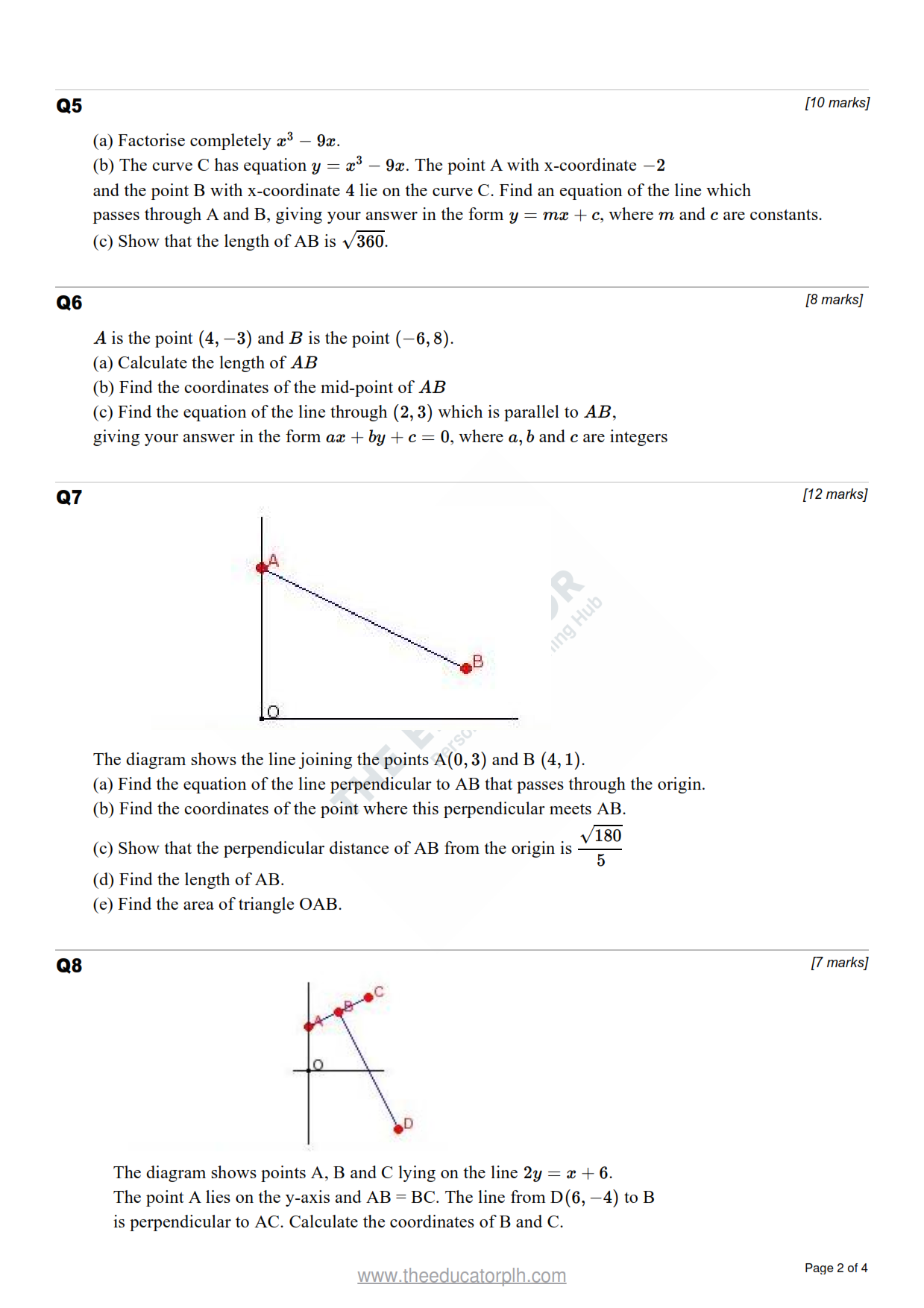 Pure Maths 9709 Coordinate Geometry Worksheet - 2