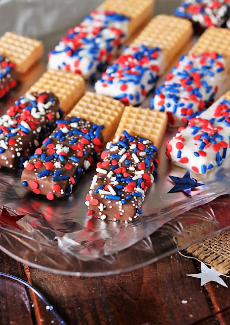 th of July process to brand for your celebration festivities Red White & Blue Chocolate-Dipped Sugar Wafers