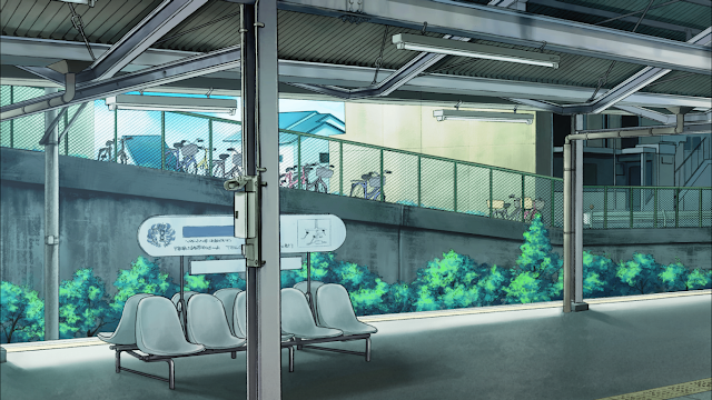 Cute train station background - Anime