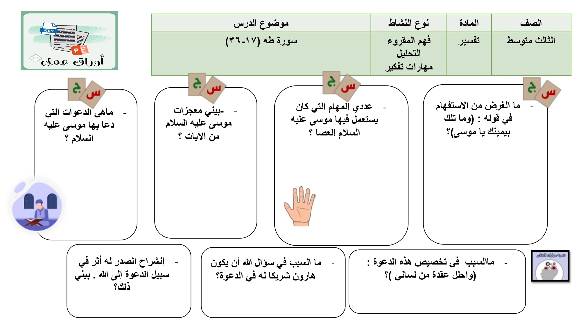 أوراق عمل لمادة التربية الإسلامية الصف الثالث متوسط الفصل الدراسي الثالث pdf تحميل مباشر مجاني