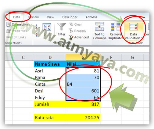  Gambar: Cara Membuat Validasi Data di Excel 2010