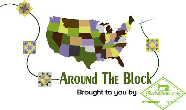 United States map and quilt blocks for Around the Block hop
