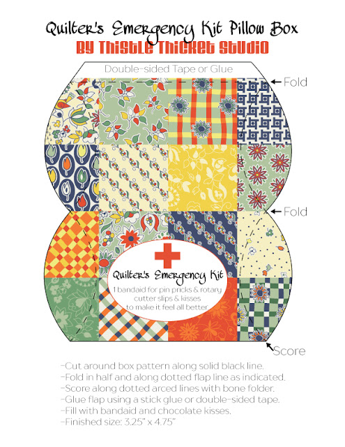 Quilter's Emergenc Kit Pillow Box Printable by Thistle Thicket Studio. www.thistlethicketstudio.com