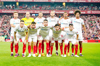 SEVILLA F. C. Temporada 2022-23. Ivan Rakitić, Marko Dmitrović, En-Nesyri, Nemanja Gudelj, Fernando, Loïc Badé. Lucas Ocampos, Suso, Eric Lamela, Jesús Navas, Marcos Acuña. ATHLETIC CLUB 0 🆚 SEVILLA F. C. 1 Jueves 27/04/2023, 22:00 horas. Campeonato de Liga de 1ª División, jornada 31. Bilbao, Vizcaya, estadio San Mamés: 42.716 espectadores. GOLES: ⚽0-1: 90+2’, Lucas Ocampos, de penalti.