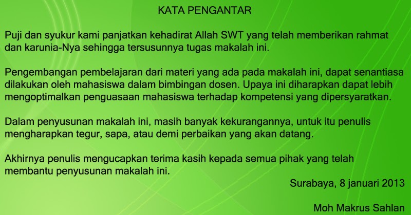 Contoh Pembuatan Kata Pengantar Makalah