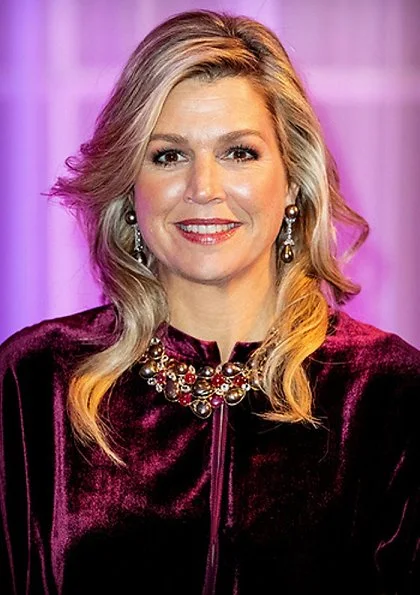 Princess Beatrix. Queen Maxima wore a new Basilia velvet midi dress by Zeus + Dione