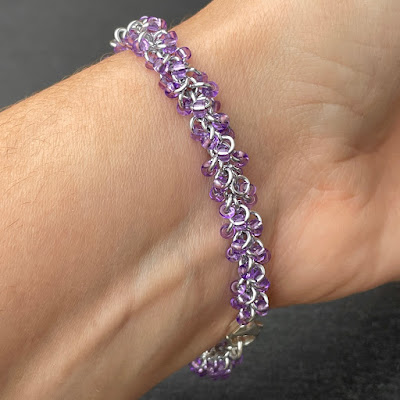 Handmade aluminium and seed bead 'Shaggy Loops' chain maille bracelet by Laura Sparling