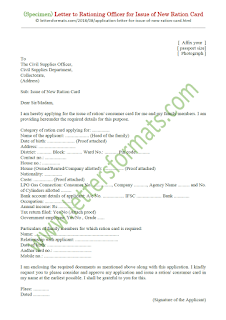 Application letter to Rationing officer for issue of new Ration card