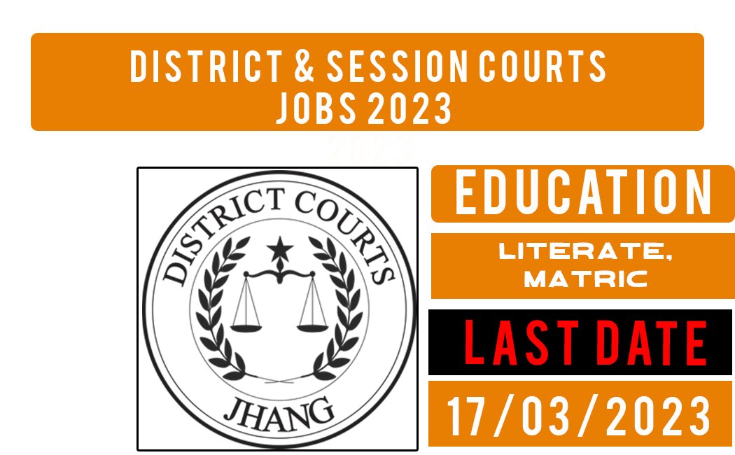 District and Session Courts Jobs 2023 has been announced for Junior Clerk and Mali req education is Literate, and Matric last date is 17March 2023.