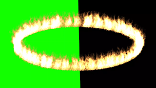 A circle of fire on a split background of Green & black.