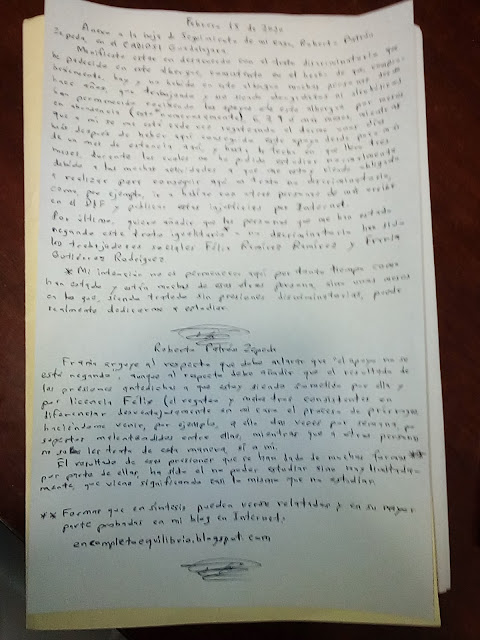 Otra foto de esta hoja aparte, en que escribí mis observaciones sobre estos abusos en el CADIPSI DIF Guadalajara