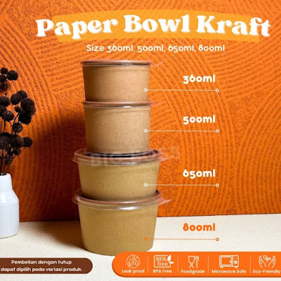 Paper Bowl Kraft Ukuran 360, 500, 650, 800ML (HARGA PABRIK)