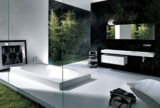 Baño moderno blanco negro