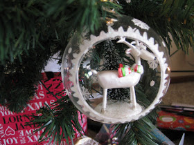 House & Garden Myer Christmas tree decoration reindeer glass bauble ornament snow forest scene