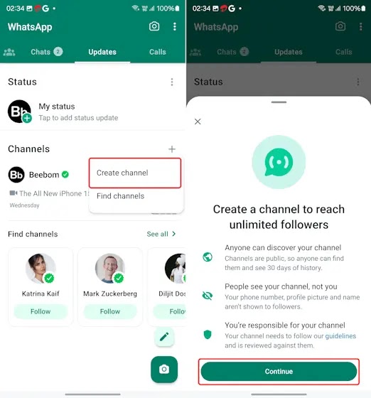 How to Create WhatsApp Channel step 2