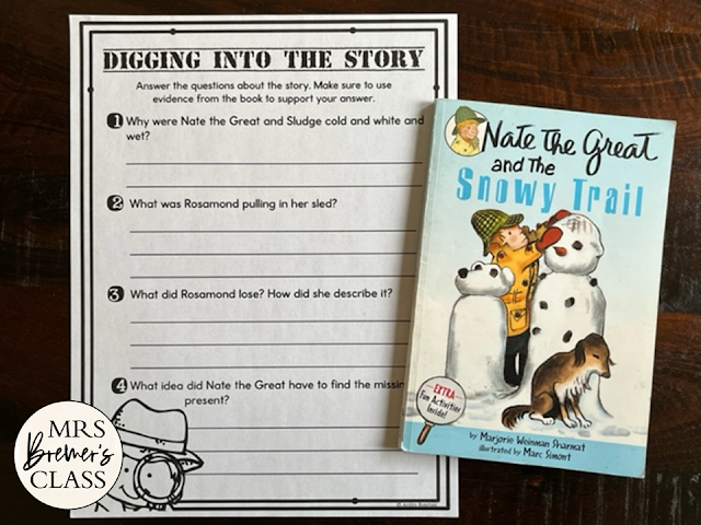 Nate the Great and the Snowy Trail book study activities unit with literacy companion activities for First Grade and Second Grade