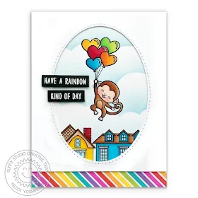 Sunny Studio Stamps Love Monkey Rainbow Kind of Day Floating Balloon Card (using Happy Home & Over The Rainbow Stamps and Rainbow Bright 6x6 Papers)