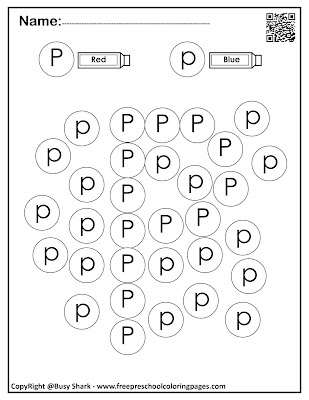 Letter P dot markers free preschool coloring pages ,learn alphabet ABC for toddlers