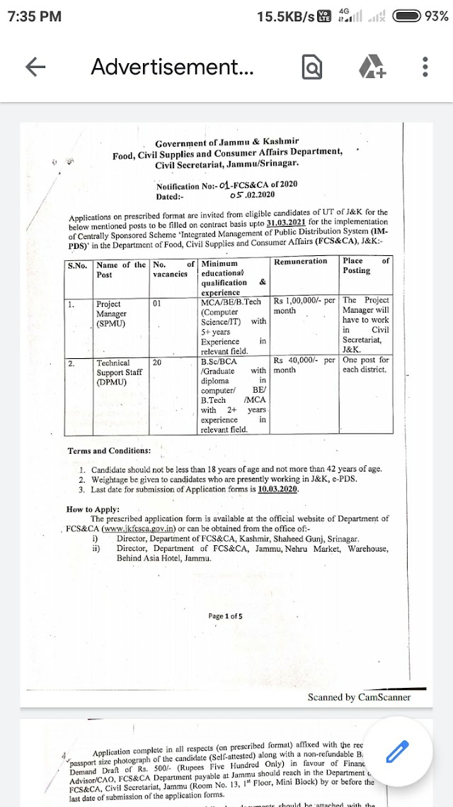 Jobs in Food Supplies and Civil Services