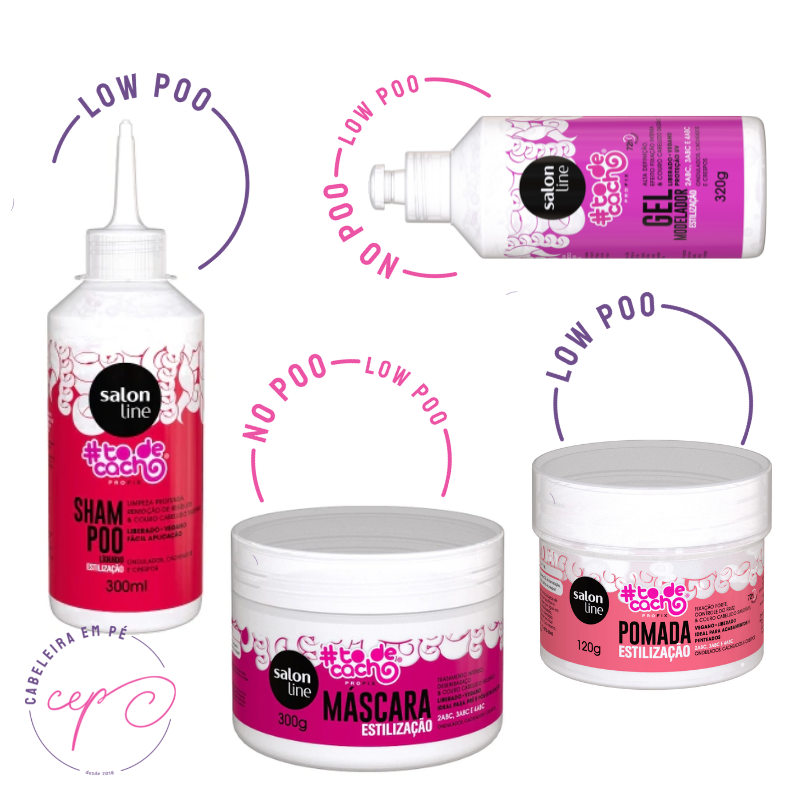 Shampoo e Pomada (liberados para Low Poo), Gel Modelador e Máscara (liberados para No Poo) #Todecacho Estilização - Salon Line