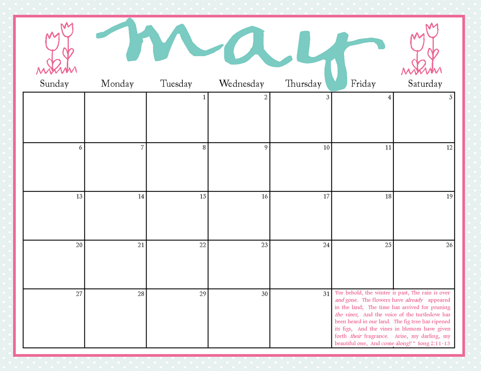 The Blogging Pastors Wife Printable Calendars For May 2012