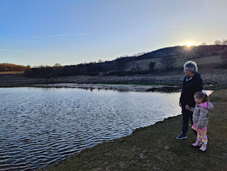 Looking out over the pond with the sun setting