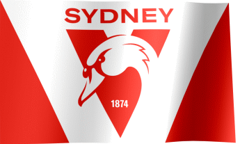 The waving fan flag of the Sydney Swans with the logo (Animated GIF)