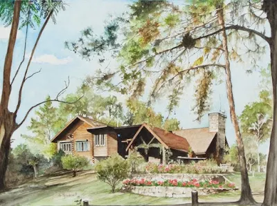 Big house, watercolor, by Iris Mondesert