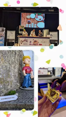 Collage of 3 pictures featuring cooking demonstrations at the Obidos Chocolate Festival