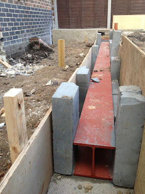 Steel beam for house extension foundation