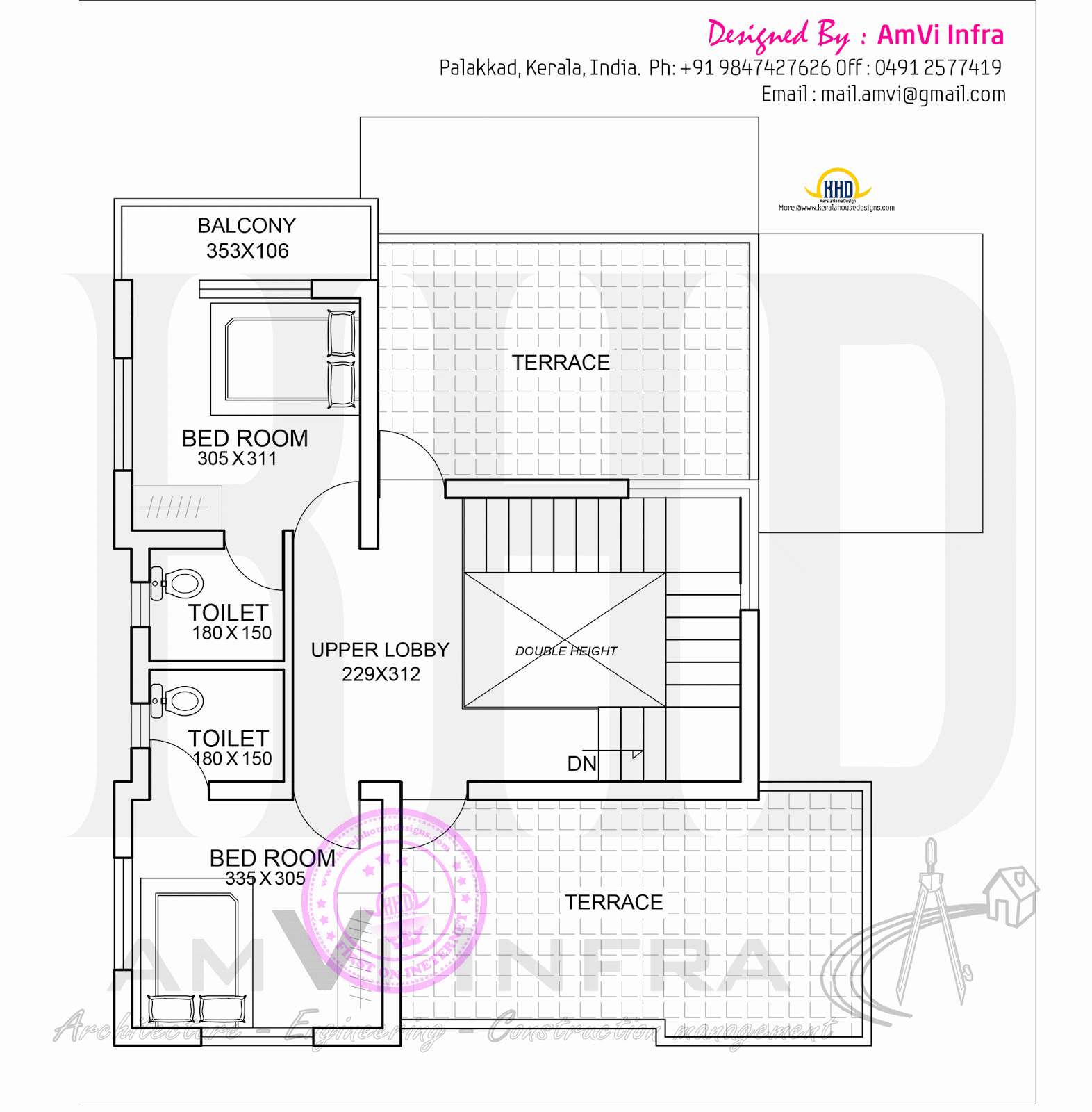 Floor plan  and elevation of flat  roof  villa Home  Kerala 