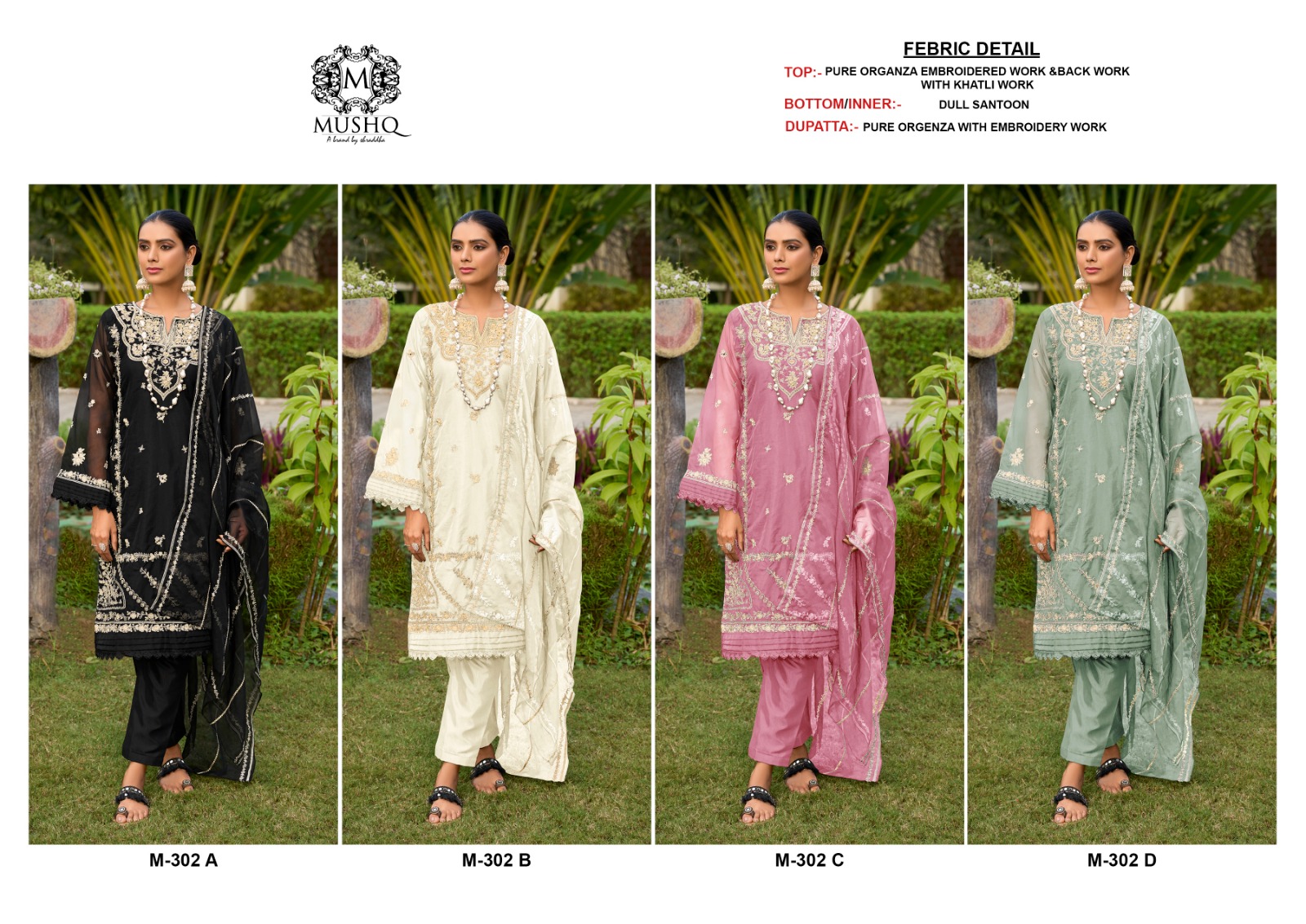 302-Colour Mushq Organza Khatli Work Pakistani Salwar Suits