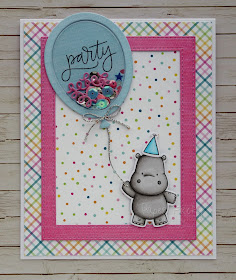 Party balloon shaker card using Happy Hippos by My Favorite Things