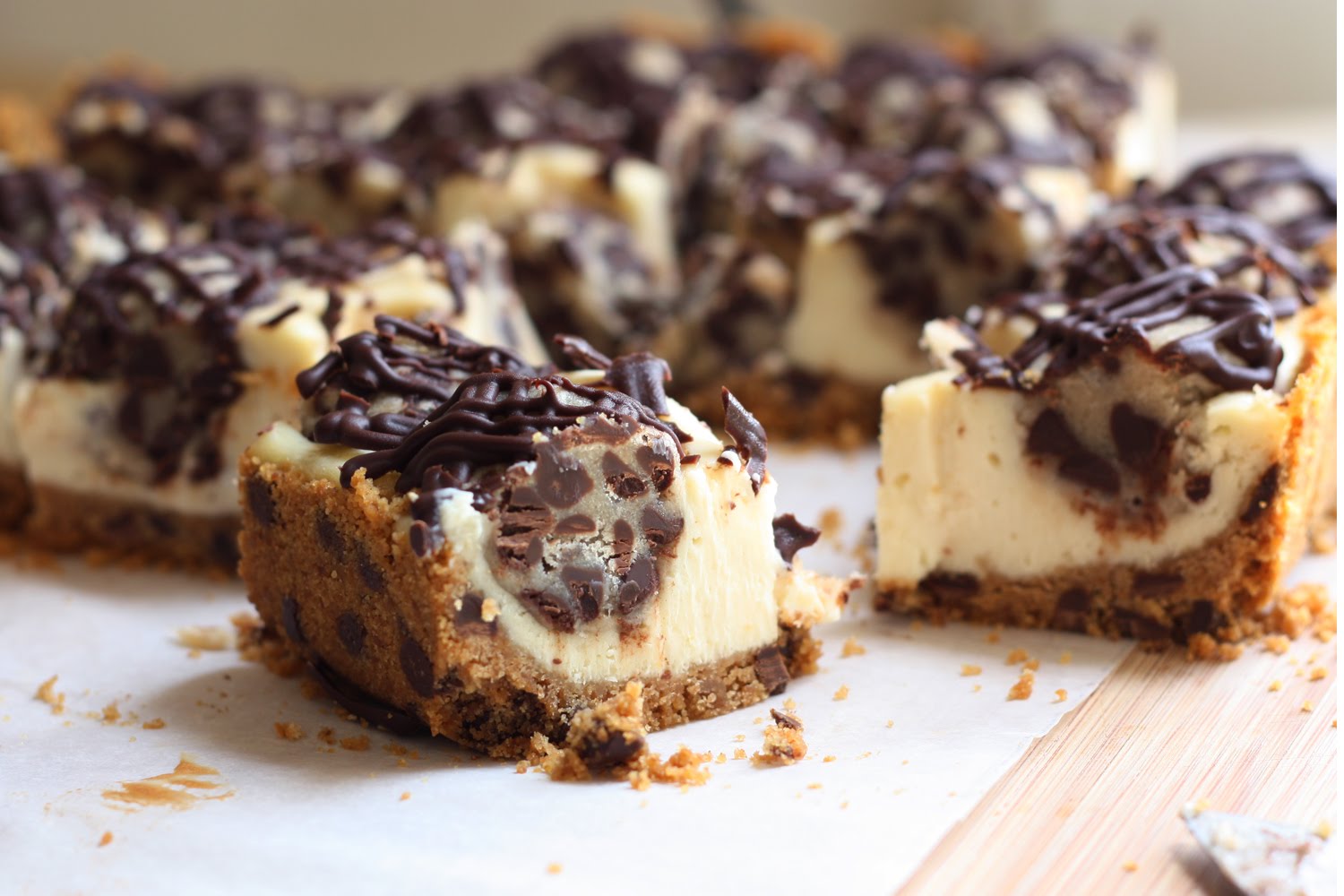 chocolate cake with chocolate chips Chocolate Chip Cookie Dough Cheesecake Bars