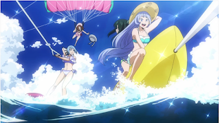 Ururaka parasailing while Nejirie, Tsu and Sirius get towed behind the boat. Sirius lost her sailor hat.