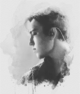 Edited pic of Dimash Kudaibergen which has a black and white watercolour look