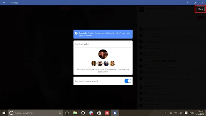 Facebook Live su Windows 10 App Desktop HTNovo