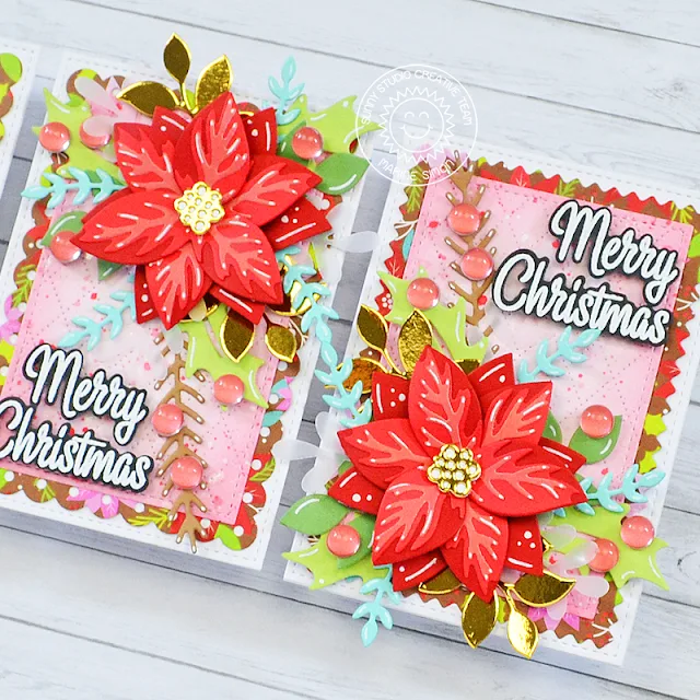 Sunny Studio Stamps: Pristine Poinsettia Christmas Cards by Marine Simon (featuring Mini Mat & Tag Dies, Winter Greenery Dies, Spring Greenery Dies, Dotted Diamond Dies)