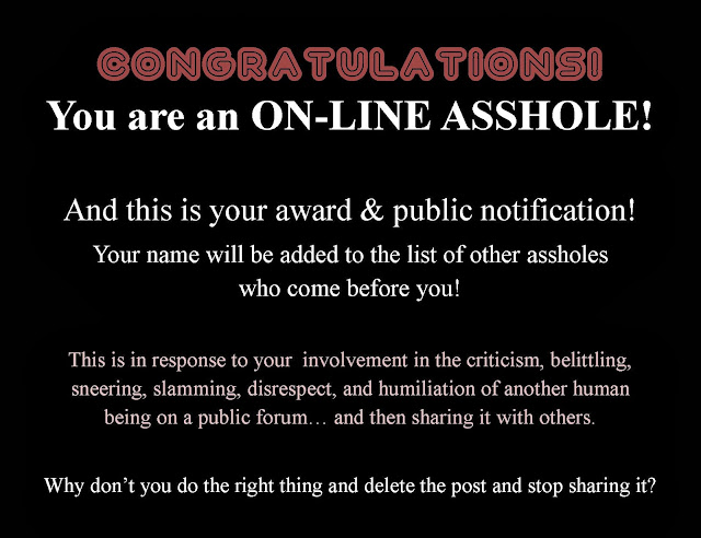 cyber-hating, cyber bullying, asshole award, terri jean