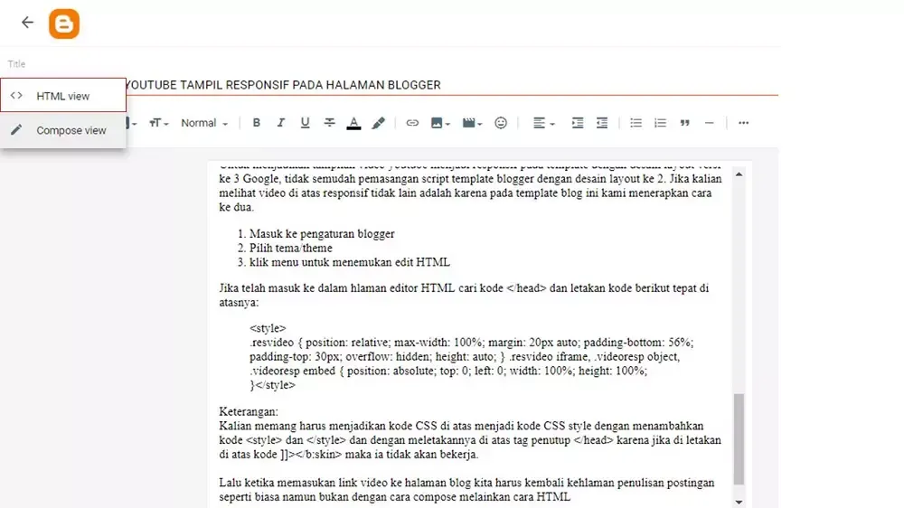 gunakan opsi penulisan html bukan compose