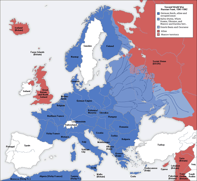 World War Two : Europe and North Africa 1939 - 1945 Map The Great War - map.