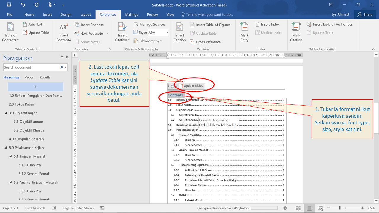 Letak Muka Surat Guna Microsoft Word