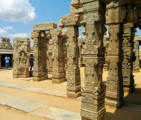 A side view of the gorgeous pillars of Veerbhadra temple, Lepakshi